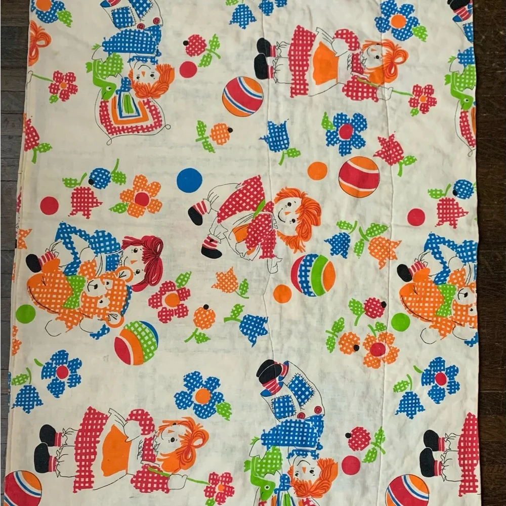 Vintage Handmade Raggedy Ann and Andy Toddler Small Throw thick Blanket 48.5x 29